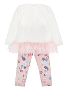 Set top e leggings per bambina Stitch Disney x Monnalisa bianco con stampa gemme - Rubino Kids
