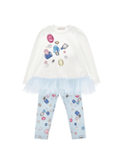 Set top e leggings per bambina Stitch Disney x Monnalisa bianco con stampa gemme - Rubino Kids