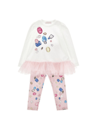 Set top e leggings per bambina Stitch Disney x Monnalisa bianco con stampa gemme - Rubino Kids