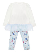 Set top e leggings per bambina Stitch Disney x Monnalisa bianco con stampa gemme - Rubino Kids