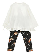 Set top e leggins per bambina Monnalisa bianco e nero con stampa grafica - Rubino Kids