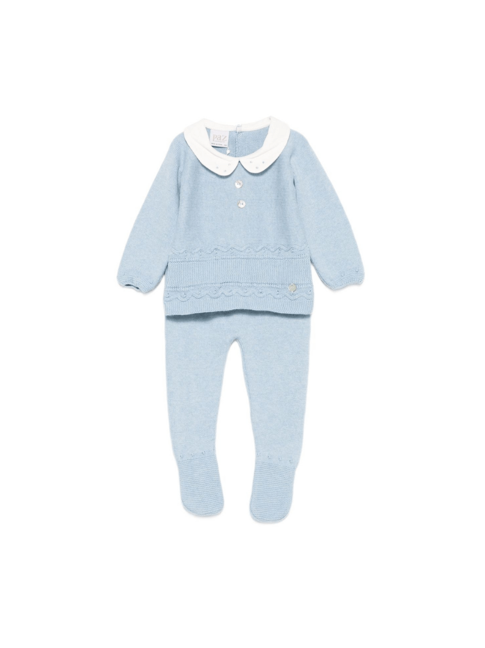 Set top e pantaloni in maglia per neonato Paz Rodrìguez azzurro con colletto alla Peter Pan - Rubino Kids