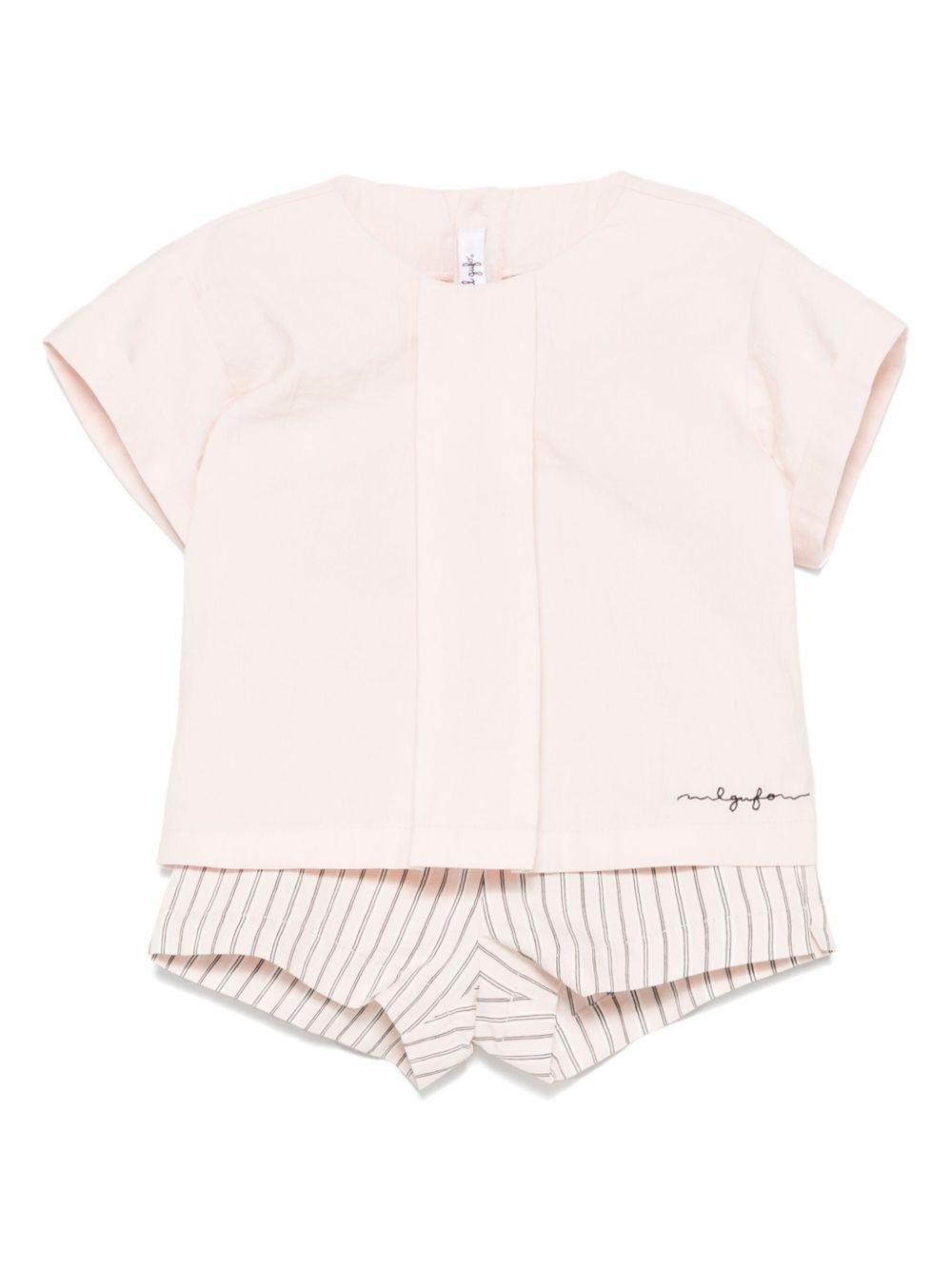 Set top e shorts a righe per neonata Il Gufo rosa con vita elasticizzata - Rubino Kids