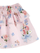 Set top, gonna e fascia per capelli per neonata Monnalisa rosa con motivo a fiori - Rubino Kids