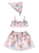 Set top, gonna e fascia per capelli per neonata Monnalisa rosa con motivo a fiori - Rubino Kids