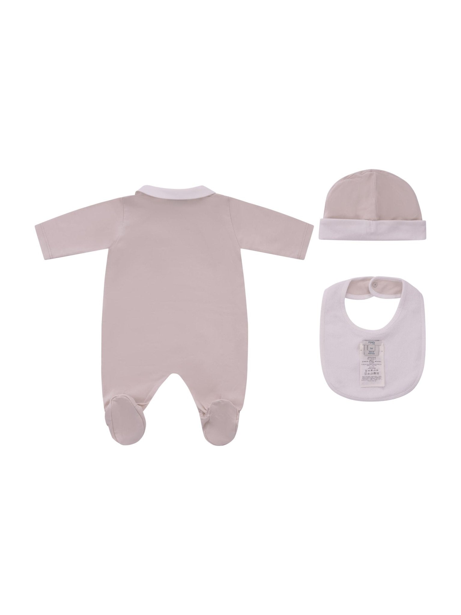 Set tre pezzi per neonata Fendi Kids beige con logo Fendi - Rubino Kids