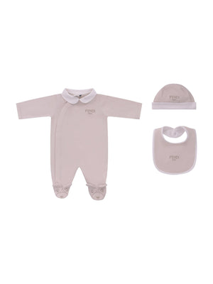 Fendi Kids beige three-piece baby girl set with Fendi logo