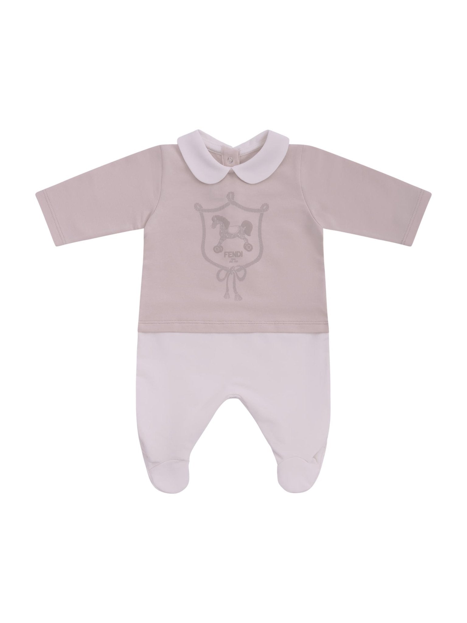 Set tre pezzi per neonati Fendi Kids beige con stampa Cavallino Fendi - Rubino Kids