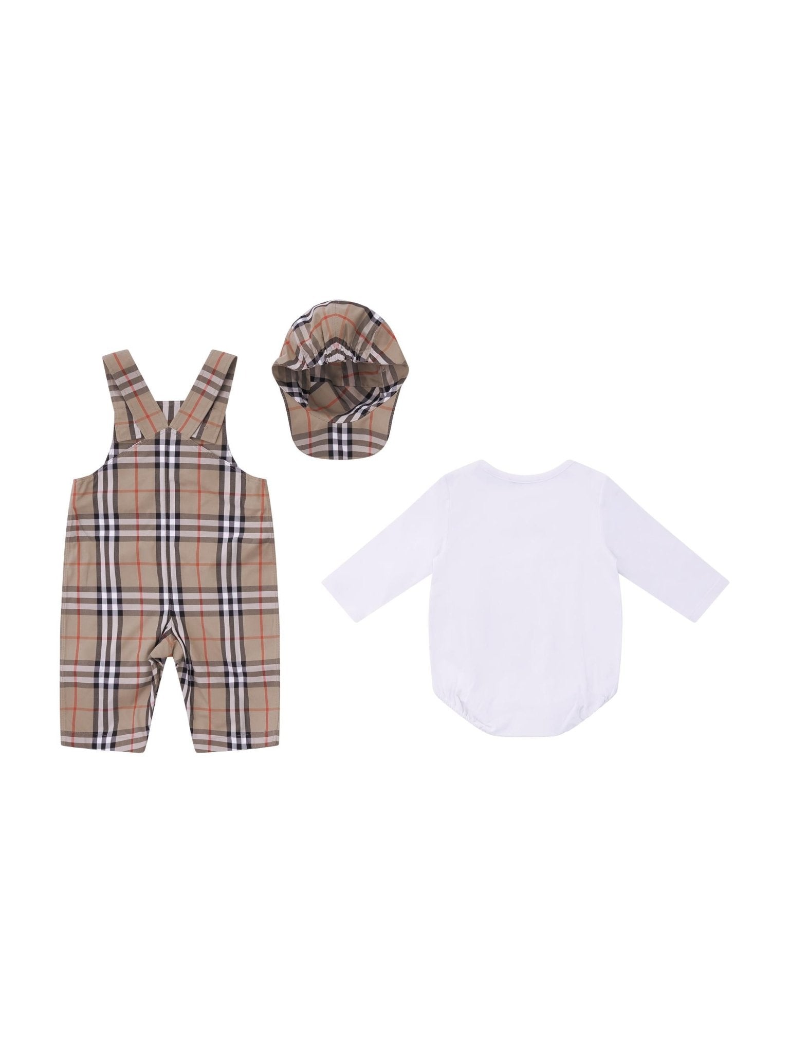 Set tre pezzi per neonato Burberry Kids beige con caratteristico motivo Vintage Check - Rubino Kids