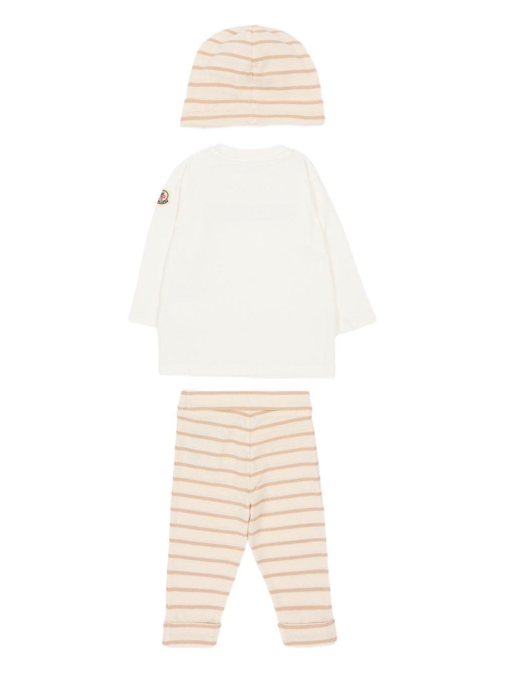 Set tre pezzi per neonato Moncler Kids beige con design a righe - Rubino Kids
