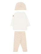 Set tre pezzi per neonato Moncler Kids beige con design a righe - Rubino Kids