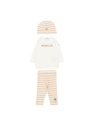 Set tre pezzi per neonato Moncler Kids beige con design a righe - Rubino Kids