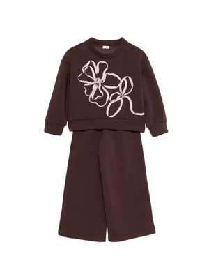 Brown Il Gufo tracksuit set for girls with floral details