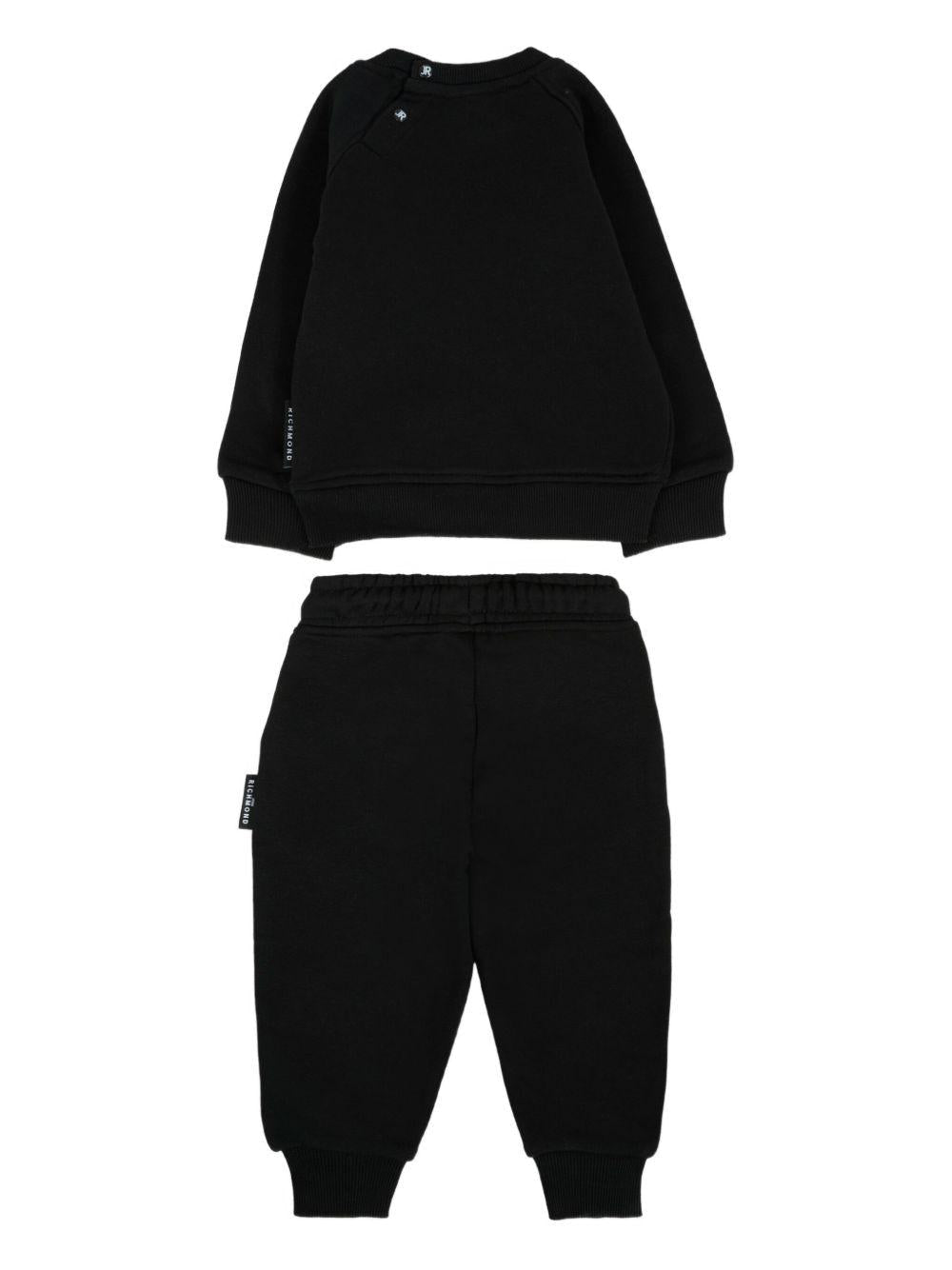 Set tuta sportiva per neonata John Richmond Junior nera con logo effetto spray - Rubino Kids