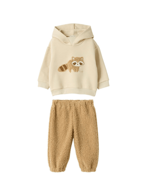 Set tuta sportiva per neonato Il Gufo beige con ricamo procione