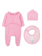 Set tutina bavaglino e cappellino per neonata Givenchy Kids rosa con logo ricamato - Rubino Kids