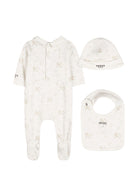 Set tutina, bavaglino e cappellino per neonato Kenzo Kids bianca con stampa a fantasia - Rubino Kids