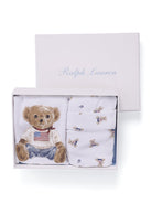 Set tutina bavaglino e cappellino per neonato Polo Ralph Lauren Kids bianco con stampa Teddy Bear - Rubino Kids
