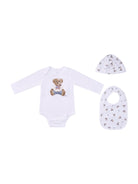 Set tutina bavaglino e cappellino per neonato Polo Ralph Lauren Kids bianco con stampa Teddy Bear - Rubino Kids