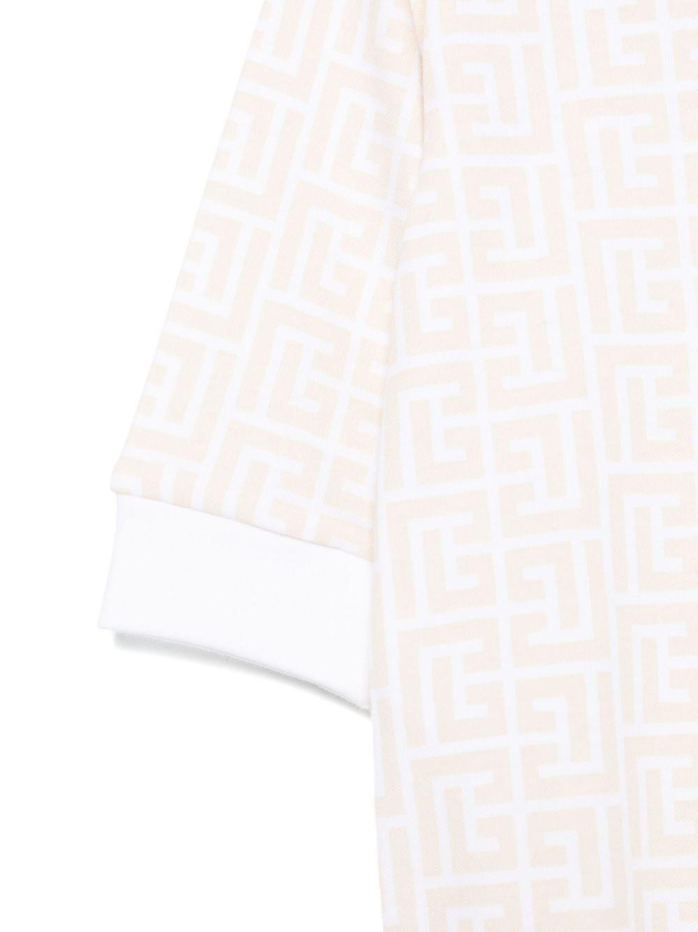 Set tutina, berretto e bavaglino per neonati Balmain Kids beige con stampa geometrica - Rubino Kids