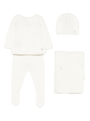Paz Rodrìguez White Baby Romper Hat and Blanket Set with Buttons