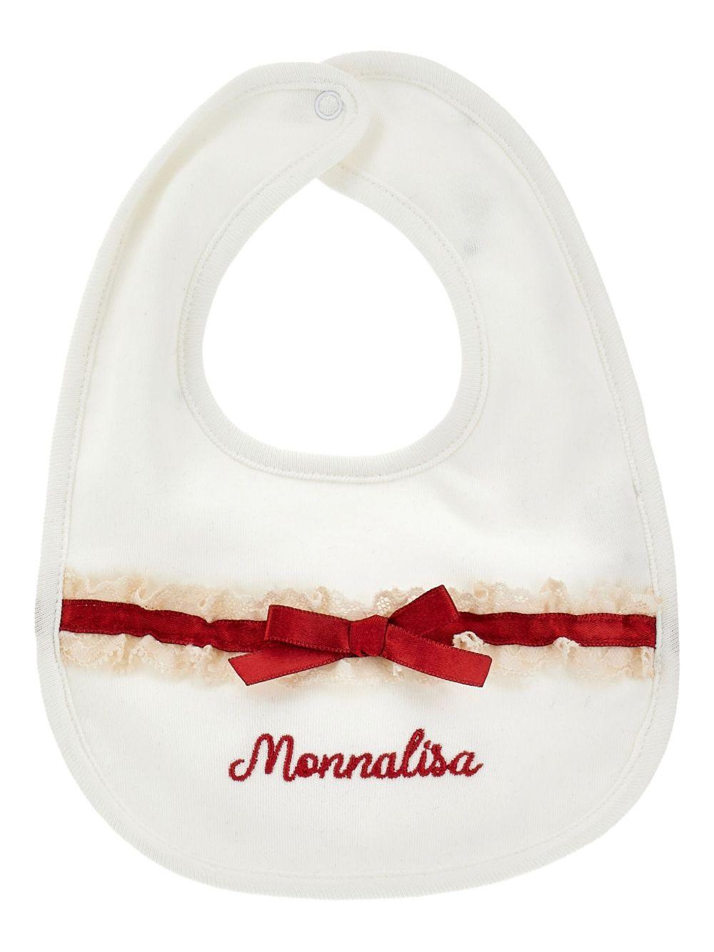 Set tutina cappellino e bavaglino per neonata Monnalisa bianco con ricamo rosso - Rubino Kids