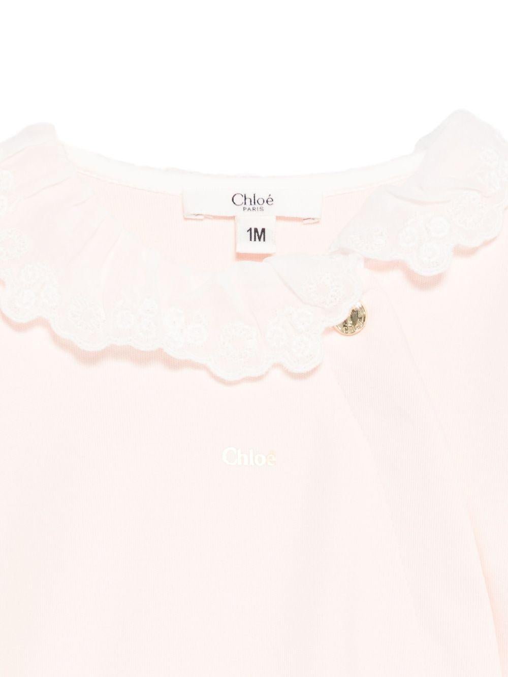 Set tutina e bavaglini per neonata Chloé Kids rosa con colletto a smerlo - Rubino Kids