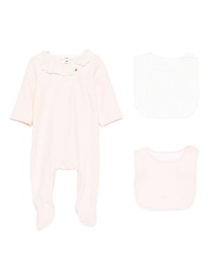 Chloé Kids pink baby girl romper and bib set with scalloped collar