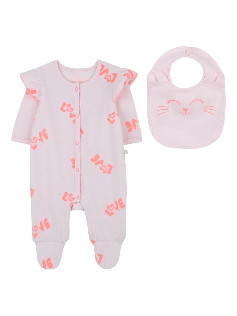 Set tutina e bavaglino per neonata Billieblush rosa con stampa love - Rubino Kids