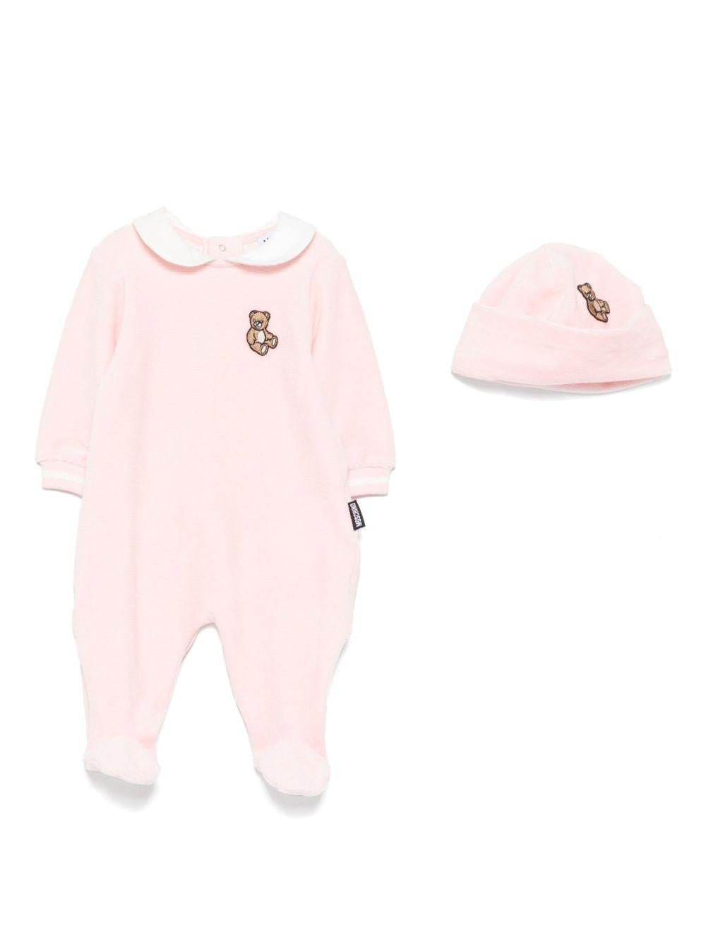 Set tutina e berretto per neonata Moschino Kids rosa con orsetto ricamato - Rubino Kids