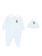 Set tutina e berretto per neonato Moschino Kids azzurro con orsetto ricamato - Rubino Kids