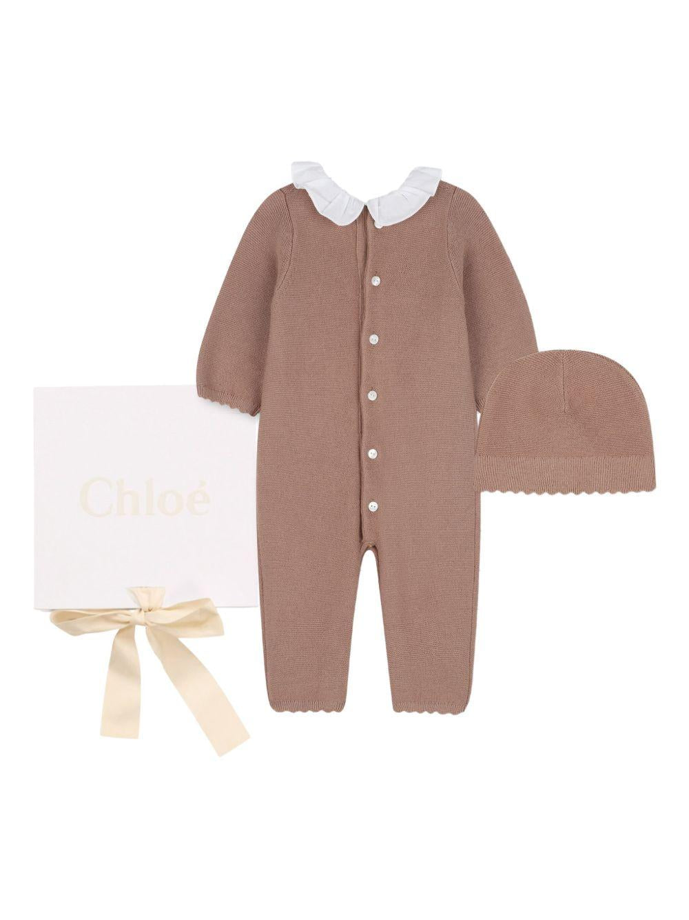 Set tutina e cappellino per neonata Chloé Kids marrone con colletto con increspature - Rubino Kids