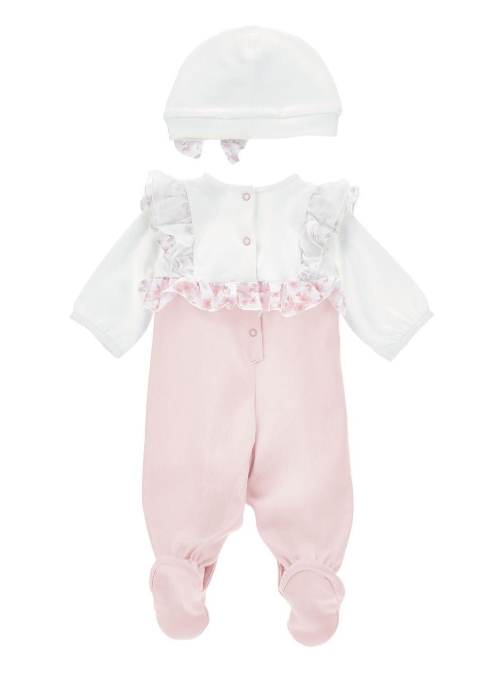 Set tutina e cappello per neonata Monnalisa rosa con dettaglio fiocco - Rubino Kids