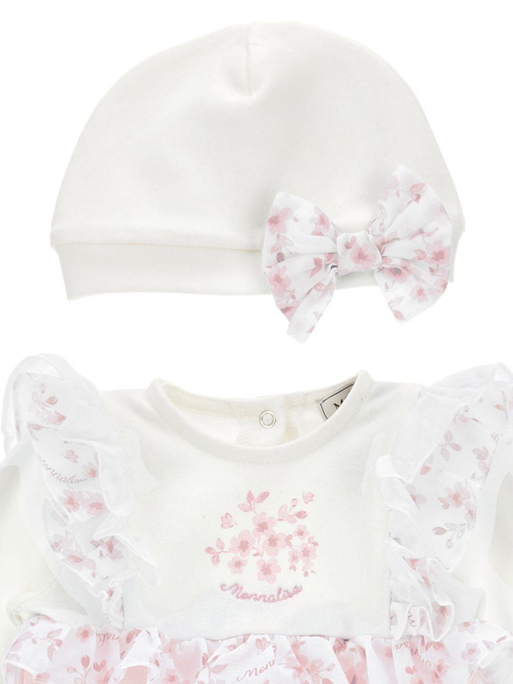 Set tutina e cappello per neonata Monnalisa rosa con dettaglio fiocco - Rubino Kids
