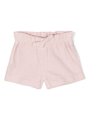 Shorts a coste per bambina Il Gufo rosa con dettaglio fiocco