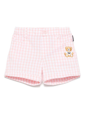Shorts a quadretti per neonato Moschino Kids rosa con tasche posteriori