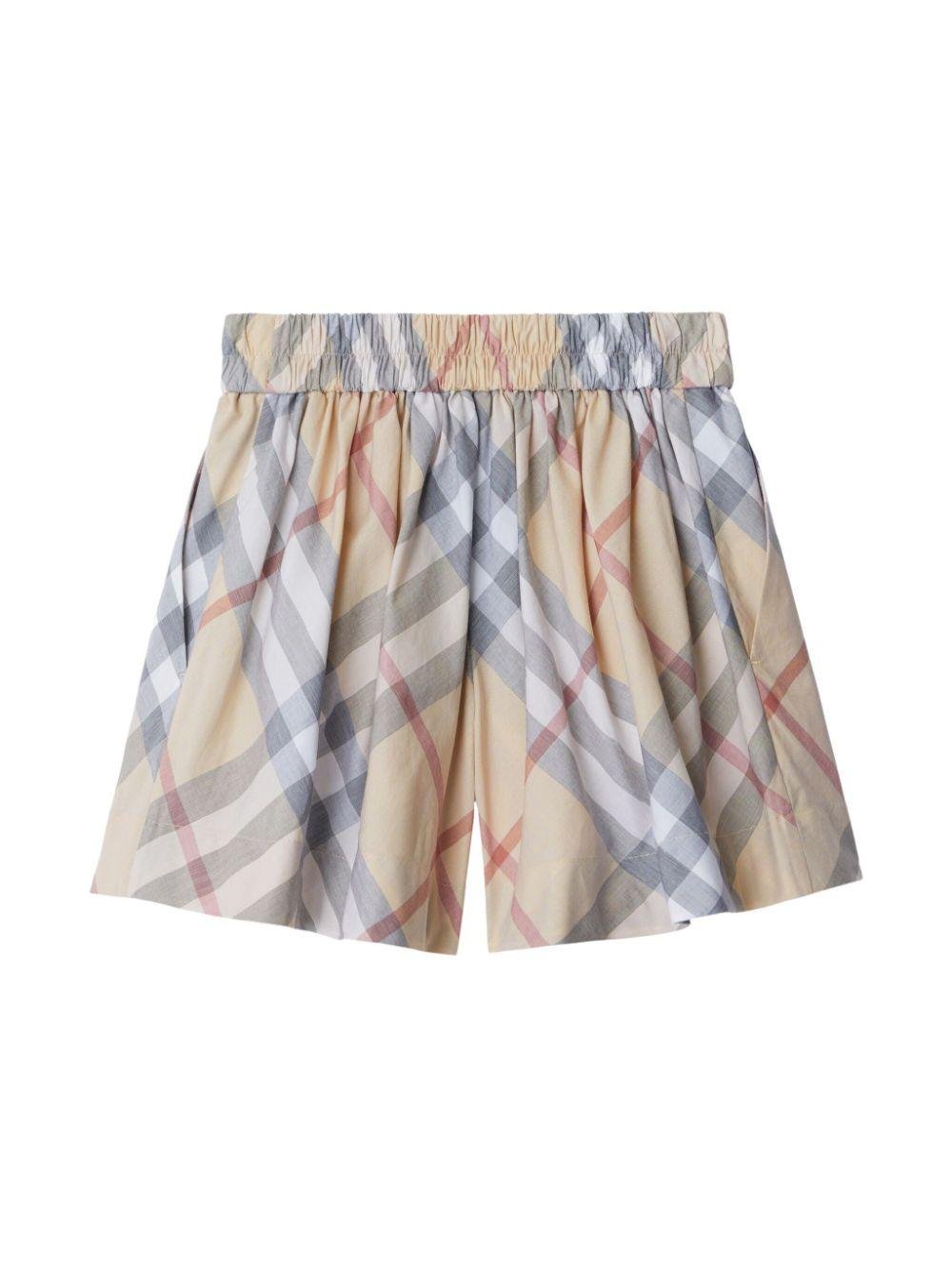 Shorts a quadri per bambina per bambina Burberry Kids beige con vita elasticizzata - Rubino Kids