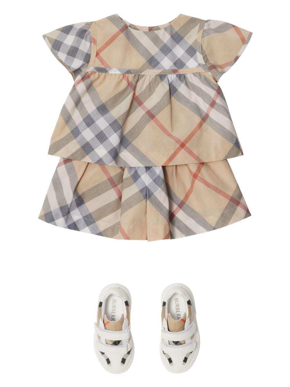 Shorts a quadri per neonata Burberry Kids beige con taglio straight - Rubino Kids