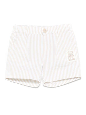 Moschino Kids beige striped shorts with belt loops for baby girls