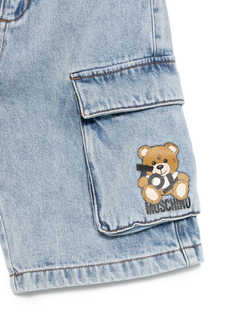 Shorts cargo con motivo Teddy Bear per bambino Moschino Kids azzurro con passanti - Rubino Kids