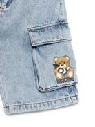 Shorts cargo con motivo Teddy Bear per bambino Moschino Kids azzurro con passanti - Rubino Kids