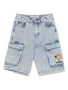 Shorts cargo con motivo Teddy Bear per bambino Moschino Kids azzurro con passanti - Rubino Kids