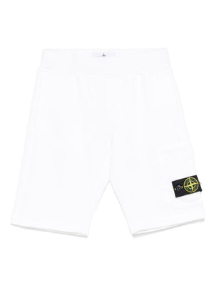 Shorts con applicazione Compass perr bambino Stone Island Junior bianco con tasca laterale