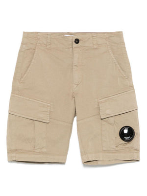 Shorts con applicazione Lens per bambino C.P. Company Kids beige con zip nascosta
