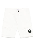 Shorts con applicazione Lens per bambino C.P. Company Kids bianco con zip nascosta - Rubino Kids