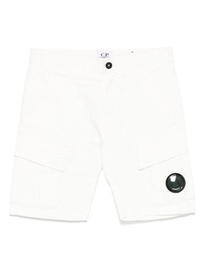 Shorts con applicazione Lens per bambino C.P. Company Kids bianco con zip nascosta
