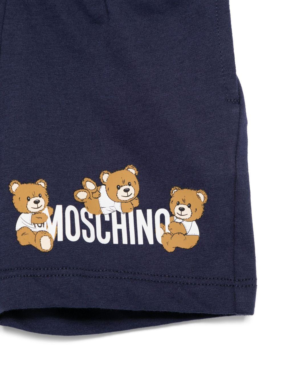 Shorts con stampa per neonato Moschino Kids blu con tasche laterali - Rubino Kids