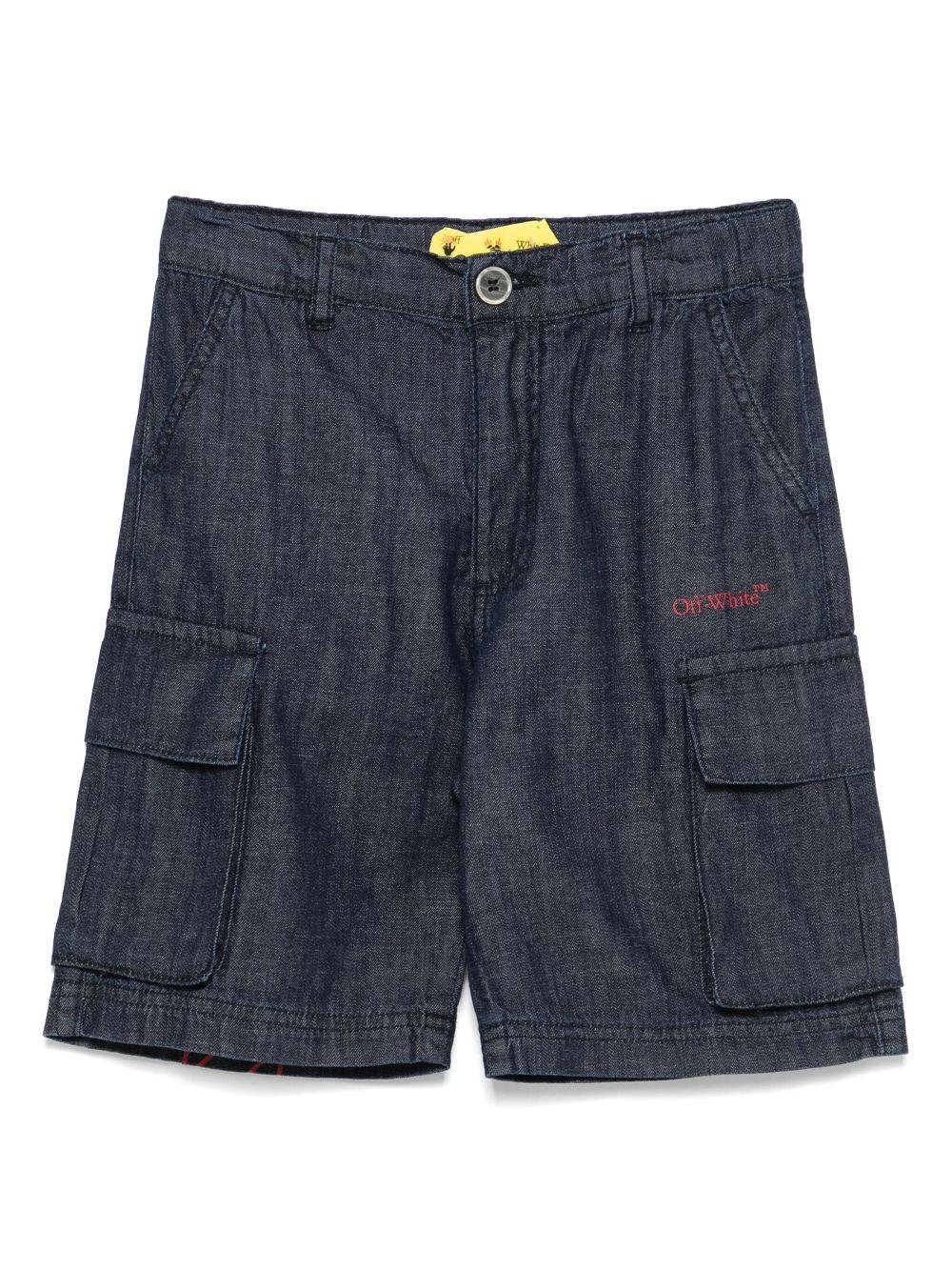 Shorts denim per bambino Off - White Kids blu con due tasche laterali - Rubino Kids