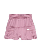Shorts dritti per bambina Monnalisa rosa con placca con logo - Rubino Kids
