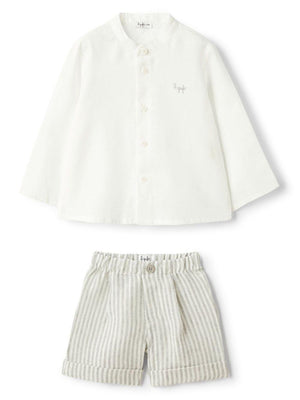 Gray striped Il Gufo baby boy shorts and shirt